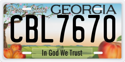 GA license plate CBL7670