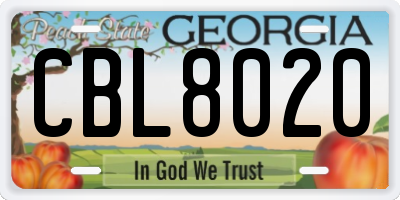 GA license plate CBL8020