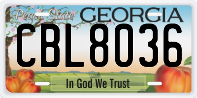 GA license plate CBL8036