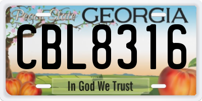 GA license plate CBL8316