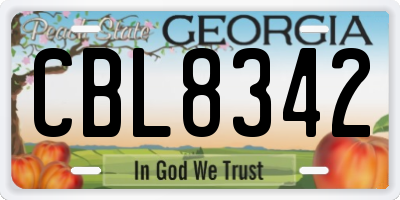 GA license plate CBL8342