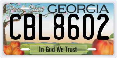 GA license plate CBL8602
