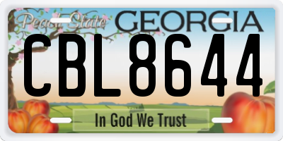 GA license plate CBL8644