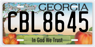 GA license plate CBL8645