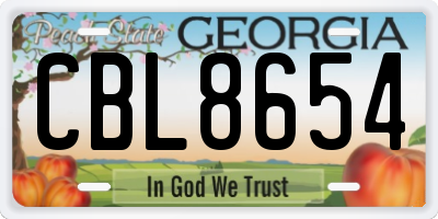 GA license plate CBL8654