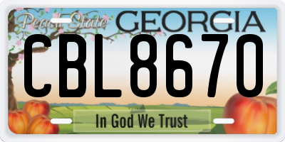 GA license plate CBL8670