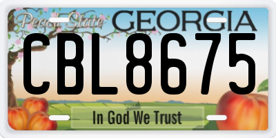 GA license plate CBL8675