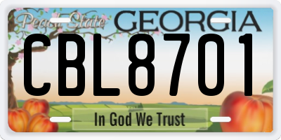 GA license plate CBL8701