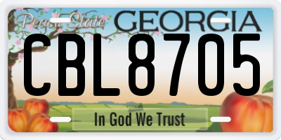 GA license plate CBL8705