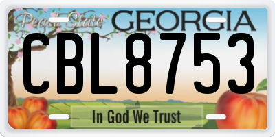 GA license plate CBL8753