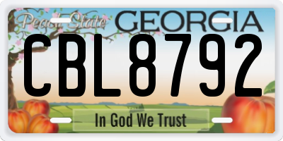 GA license plate CBL8792