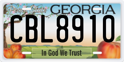 GA license plate CBL8910