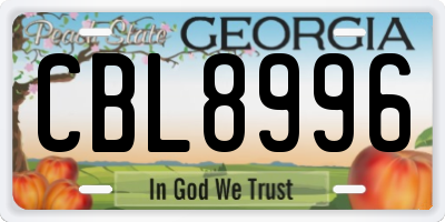 GA license plate CBL8996