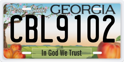 GA license plate CBL9102
