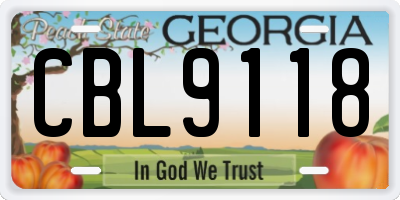 GA license plate CBL9118