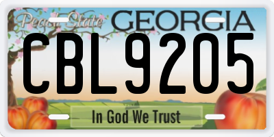 GA license plate CBL9205