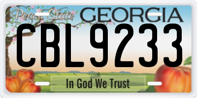 GA license plate CBL9233
