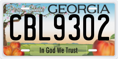 GA license plate CBL9302