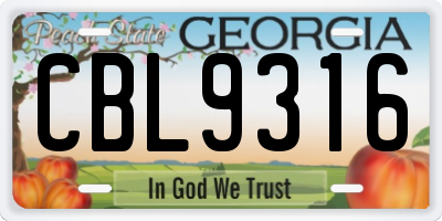 GA license plate CBL9316