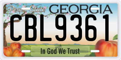 GA license plate CBL9361
