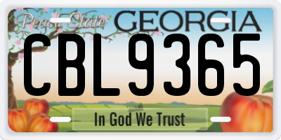 GA license plate CBL9365