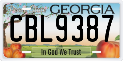 GA license plate CBL9387