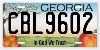 GA license plate CBL9602