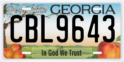 GA license plate CBL9643