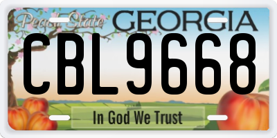 GA license plate CBL9668