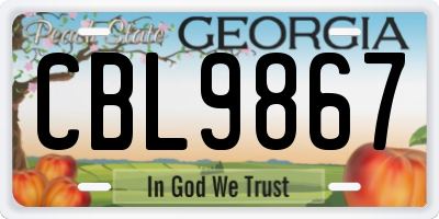 GA license plate CBL9867