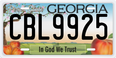 GA license plate CBL9925