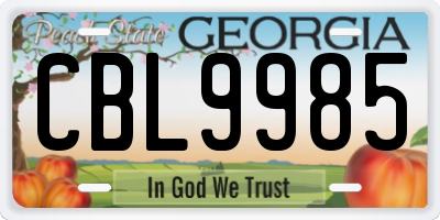 GA license plate CBL9985