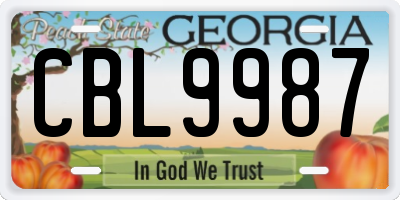 GA license plate CBL9987