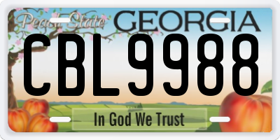 GA license plate CBL9988