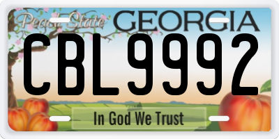 GA license plate CBL9992