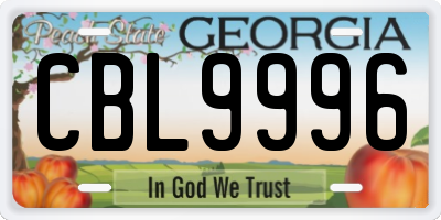 GA license plate CBL9996