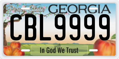 GA license plate CBL9999