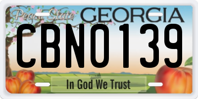 GA license plate CBN0139