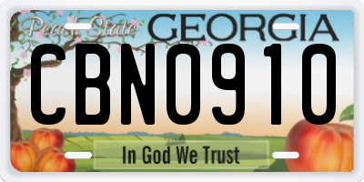 GA license plate CBN0910