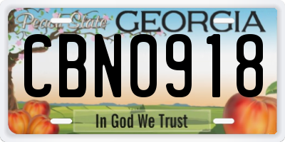 GA license plate CBN0918