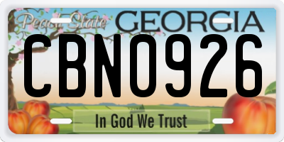 GA license plate CBN0926