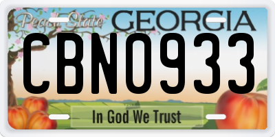 GA license plate CBN0933