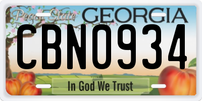 GA license plate CBN0934