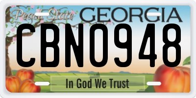 GA license plate CBN0948