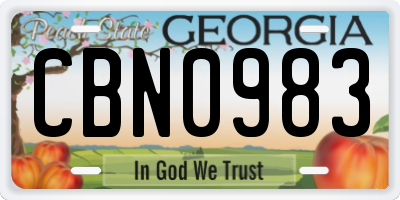 GA license plate CBN0983