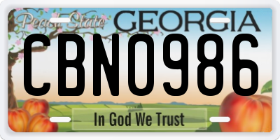 GA license plate CBN0986