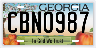 GA license plate CBN0987