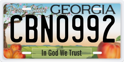 GA license plate CBN0992