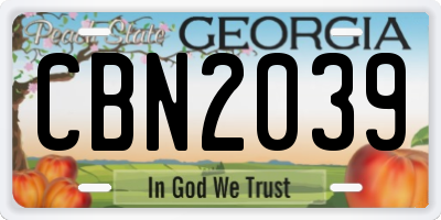 GA license plate CBN2039
