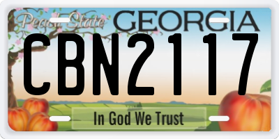 GA license plate CBN2117
